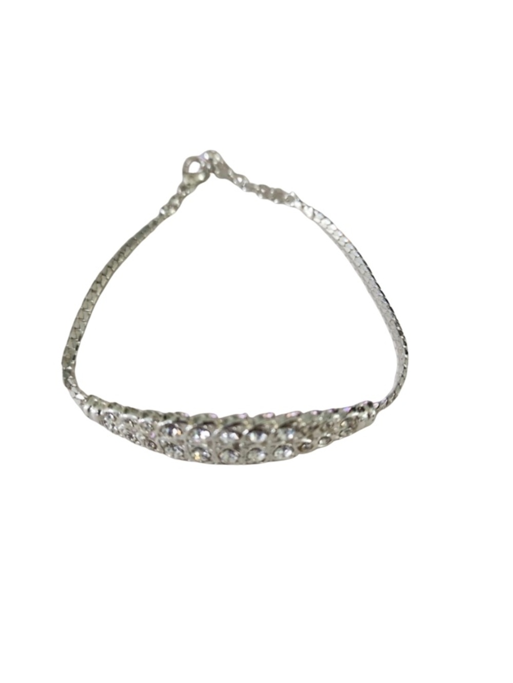 Dazzling Vintage 1980s Silver Plated Clear Faceted Rhinestone Leaves Bracelet